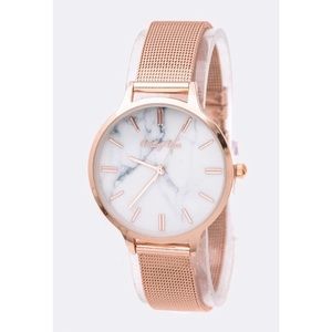 Rose Gold Marble Dial Mesh Bracelet Watch
